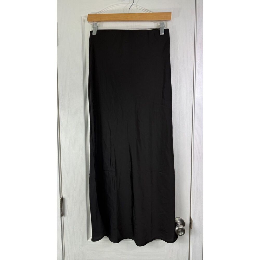 Black Maxi Skirt Women's Size S Silky Satin Slip Skirt Elastic Waist Minimalist